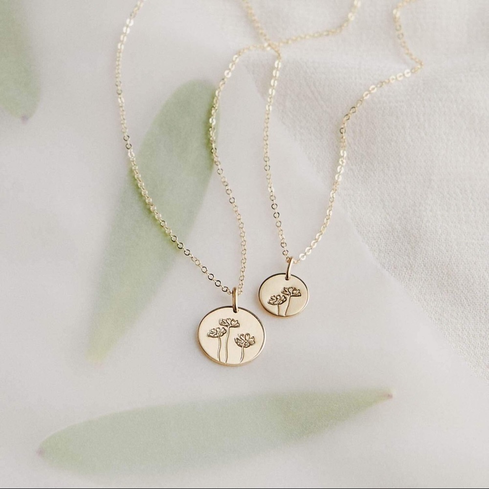 Cosmos October Birth Flower Simple Charm Necklace - Picture 2 of 15